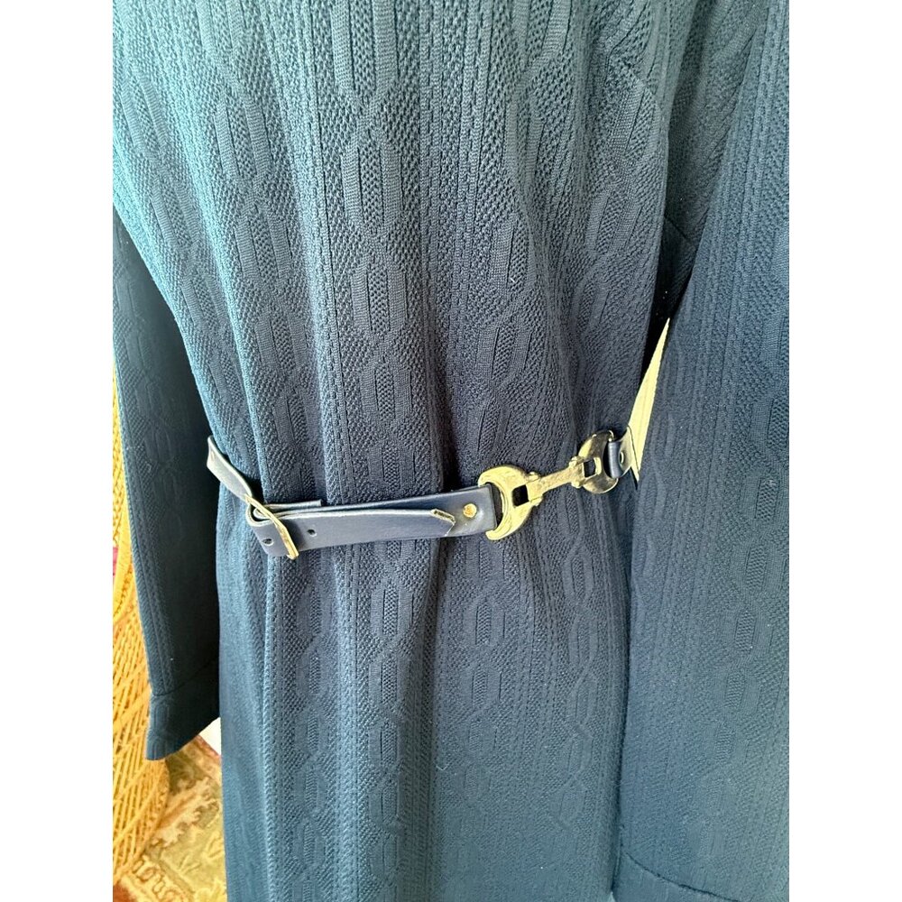 Vintage 70's Navy Blue LeRok Korell Knit Maxi Dress With Belt Sz M - Picture 10 of 16